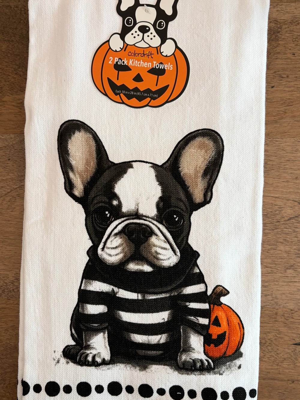 Summerween kitchen towels French Bulldog pumpkin Frenchie puppy NWT
